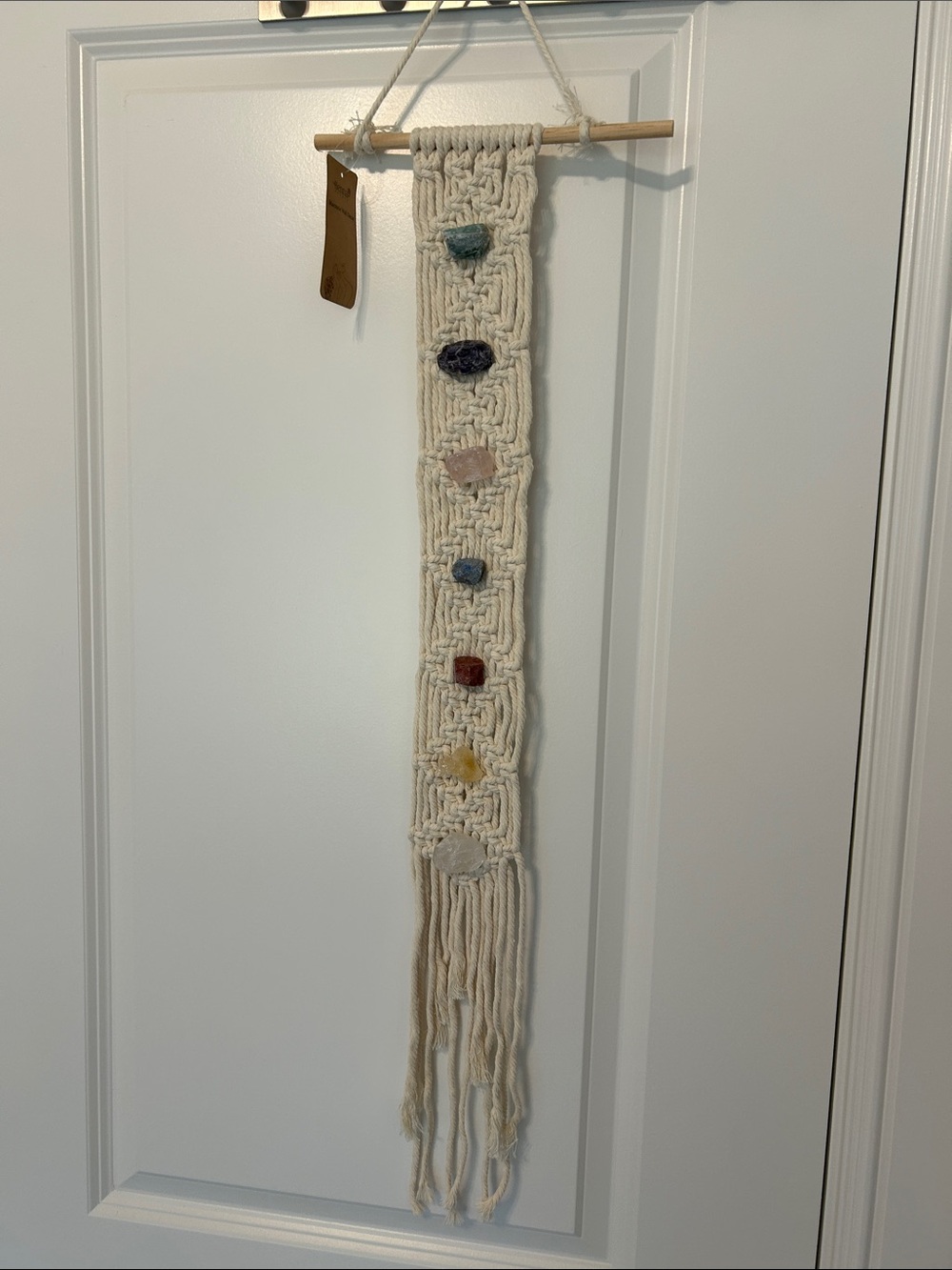 Handmade Cream Macrame Wall Hanging with Chakra Stone Accents NWOT